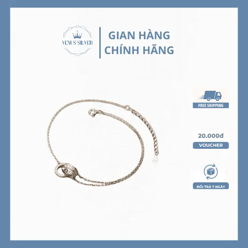 Lắc Chân Bạc Nữ Đính Đá CZ Hình Nhẫn Đôi Ivor