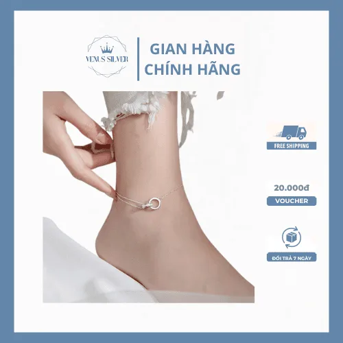 Lắc Chân Bạc Nữ Đính Đá CZ Hình Nhẫn Đôi Ivor